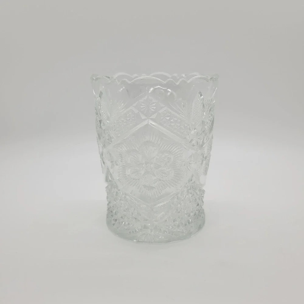 Indiana Glass Rayed Flower Open Spooner Clear EAPG Scalloped Rim Vintage Vase 4